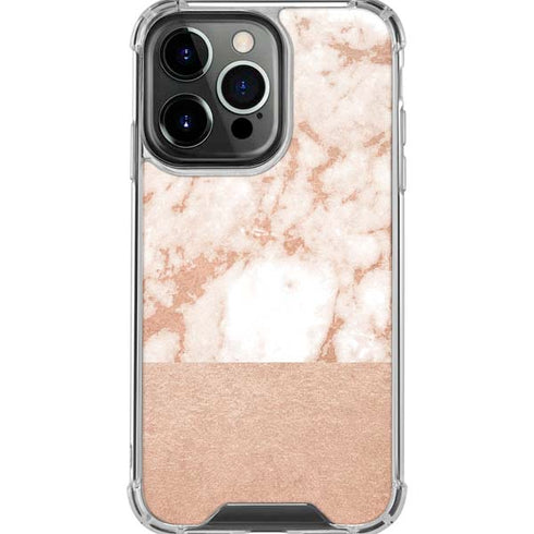 White Rose Gold Marble iPhone 16 Pro Max Clear Case