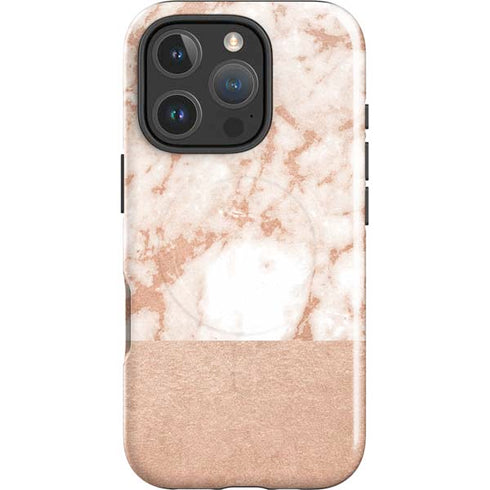 White Rose Gold Marble iPhone 16 Pro Max Magsafe Impact Case