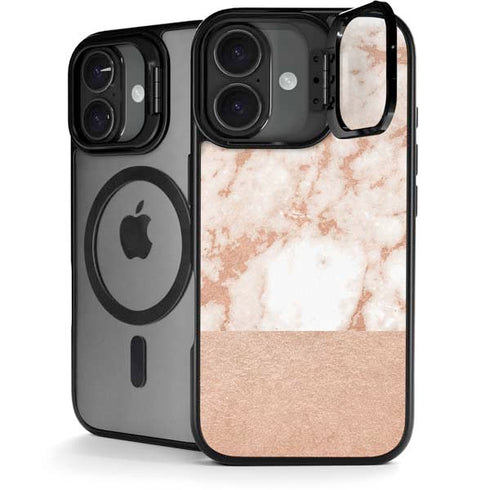 White Rose Gold Marble iPhone 17 Kickstand Case