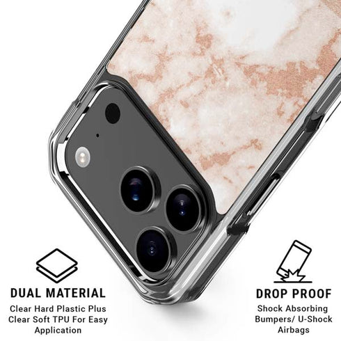 White Rose Gold Marble iPhone 17 Pro Clear Case