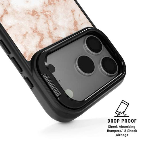 White Rose Gold Marble iPhone 17 Pro Kickstand Case