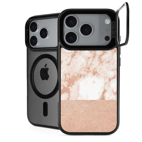 White Rose Gold Marble iPhone 17 Pro Max Kickstand Case
