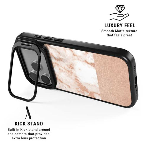 White Rose Gold Marble iPhone 17 Pro Max Kickstand Case