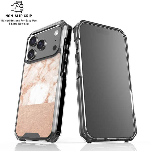 White Rose Gold Marble iPhone 18 Pro Clear Case
