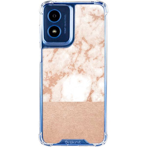 White Rose Gold Marble Moto G Play 4G (2024) Clear Case