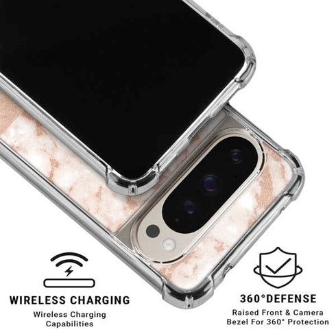 White Rose Gold Marble Pixel 9/9 Pro Clear Case
