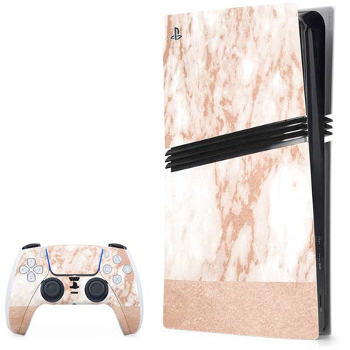 White Rose Gold Marble PlayStation PS5 Skins