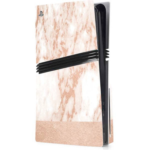 White Rose Gold Marble PS5 Pro Disk Console Skin