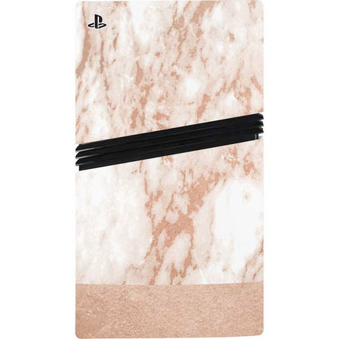 White Rose Gold Marble PS5 Pro Disk Console Skin