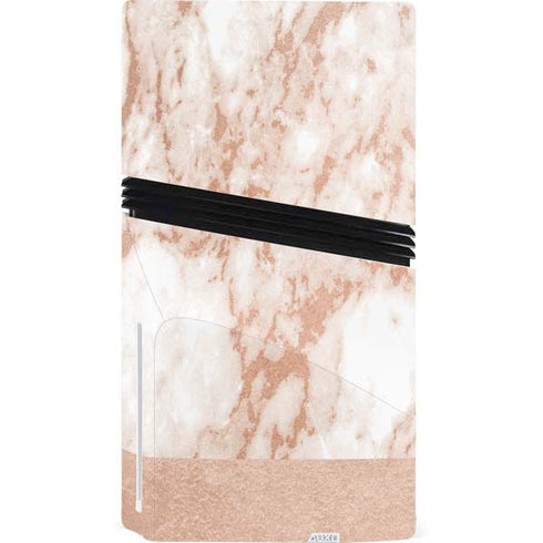 White Rose Gold Marble PS5 Pro Disk Console Skin