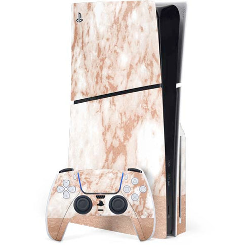 White Rose Gold Marble PlayStation PS5 Skins