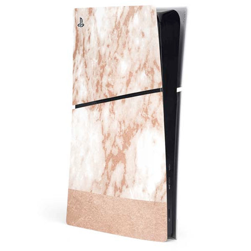 White Rose Gold Marble PlayStation PS5 Skins