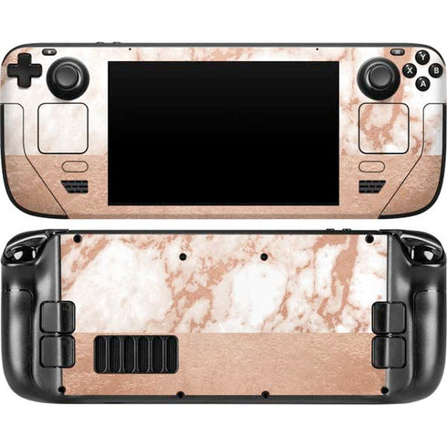 White Rose Gold Marble Steam Deck Handheld Gaming Computer Skin
