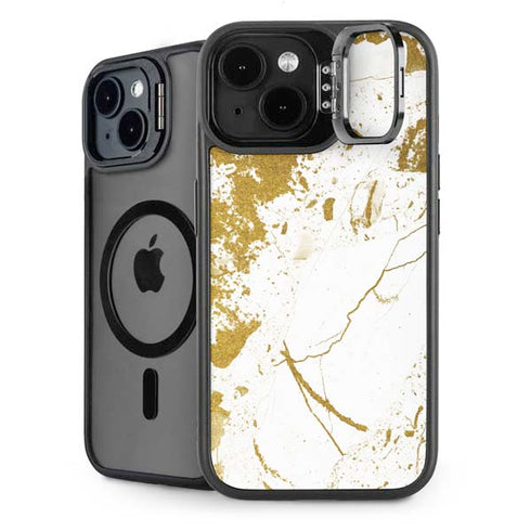 White Scattered Marble iPhone 15 Plus Kickstand Case
