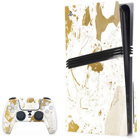 White Scattered Marble PS5 Pro Disk Bundle Skin