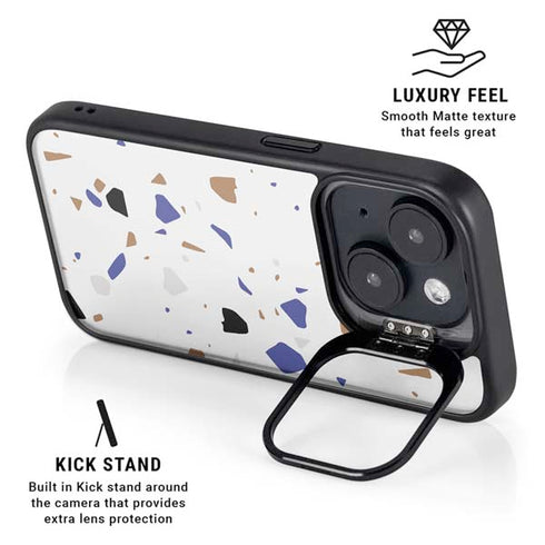 White Terrazzo iPhone 15 Kickstand Case