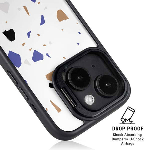 White Terrazzo iPhone 15 Plus Kickstand Case