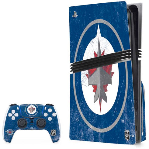 NHL Winnipeg Jets Distressed Logo PS5 Pro Disk Bundle Skin