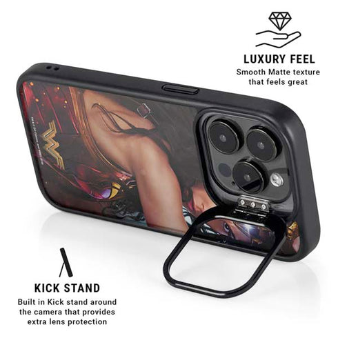 DC Comics Wonder Woman Battle Ready Poster iPhone 15 Pro Max Kickstand Case