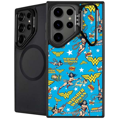 DC Comics Wonder Woman Action pose pattern Galaxy S25 Ultra Kickstand Case