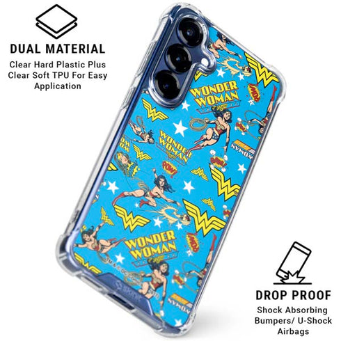 DC Comics Wonder Woman Action pose pattern Galaxy S25 Plus Clear Case