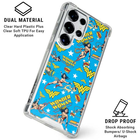 DC Comics Wonder Woman Action pose pattern Galaxy S26 Ultra Clear Case