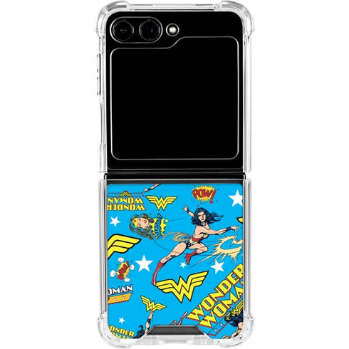 DC Comics Wonder Woman Action pose pattern Galaxy Z Flip6 Clear Case