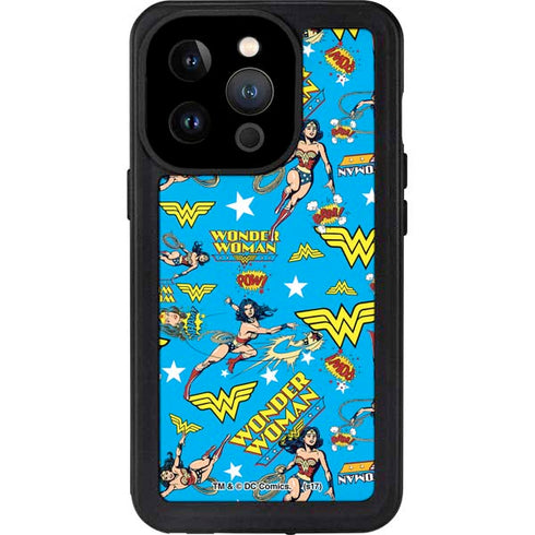 DC Comics Wonder Woman Action pose pattern iPhone 15 Pro Waterproof Case