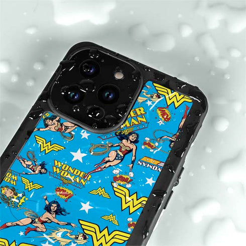 DC Comics Wonder Woman Action pose pattern iPhone 15 Pro Waterproof Case
