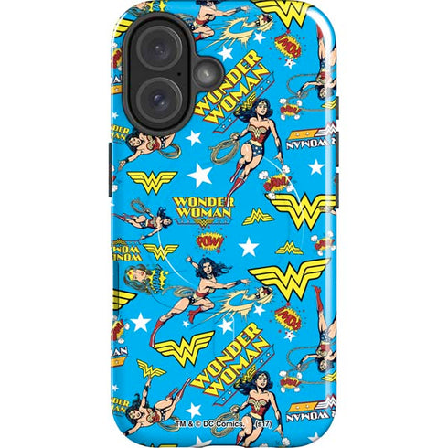 DC Comics Wonder Woman Action pose pattern iPhone 16 Plus Magsafe Impact Case