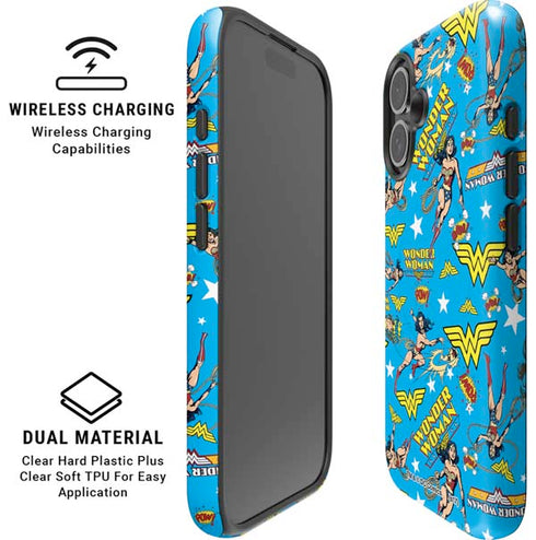 DC Comics Wonder Woman Action pose pattern iPhone 16 Plus Magsafe Impact Case