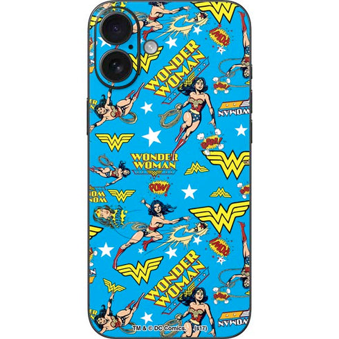 DC Comics Wonder Woman Action pose pattern iPhone 16 Plus Skin