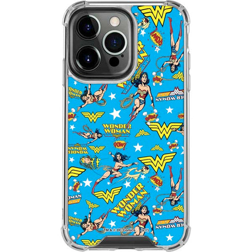 DC Comics Wonder Woman Action pose pattern iPhone 16 Pro Clear Case