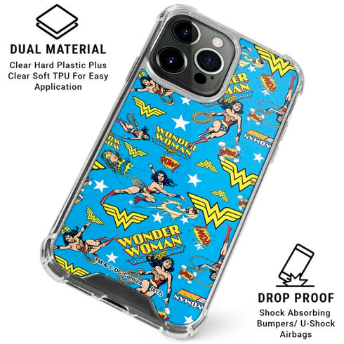 DC Comics Wonder Woman Action pose pattern iPhone 16 Pro Clear Case