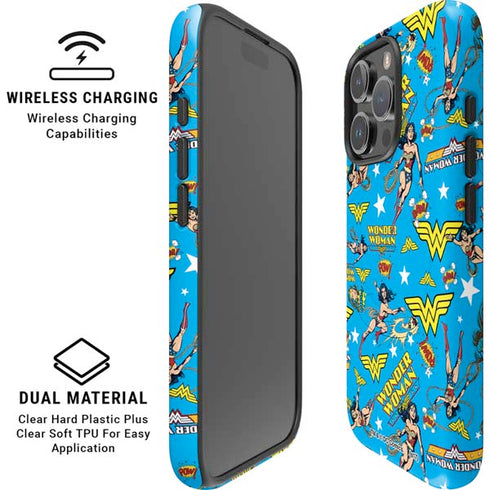 DC Comics Wonder Woman Action pose pattern iPhone 16 Pro Max Magsafe Impact Case