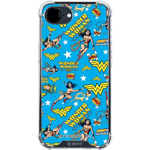 DC Comics Wonder Woman Action pose pattern iPhone 16e Clear Case