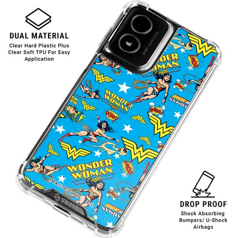 DC Comics Wonder Woman Action pose pattern Moto G Power 5G (2024) Clear Case