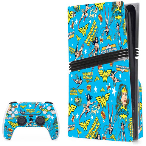 DC Comics Wonder Woman Action pose pattern PS5 Pro Disk Bundle Skin
