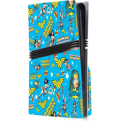 DC Comics Wonder Woman Action pose pattern PS5 Pro Disk Console Skin