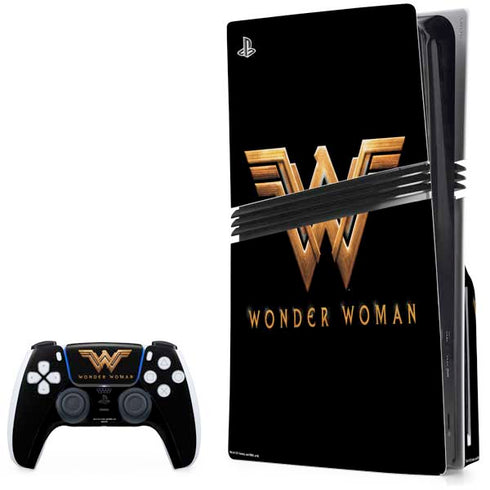 DC Comics Wonder Woman Gold Emblem PS5 Pro Disk Bundle Skin