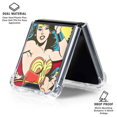 DC Comics Wonder Woman Vintage Action pose Galaxy Z Flip6 Clear Case