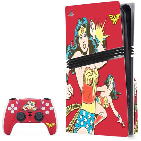 DC Comics Wonder Woman Vintage Action pose PS5 Pro Disk Bundle Skin