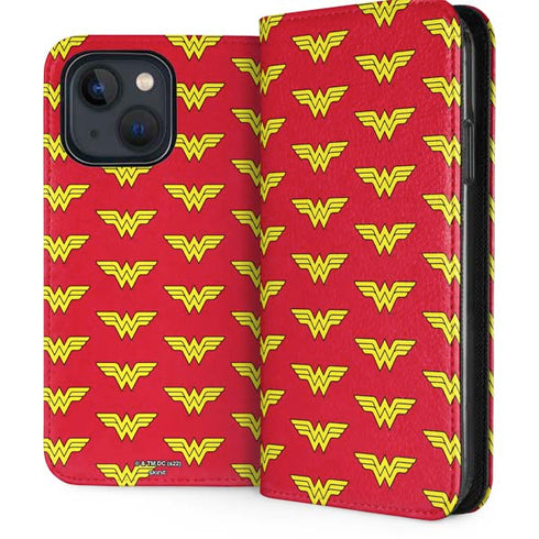 DC Comics Wonder Woman Logo Pattern iPhone 15 Folio Case