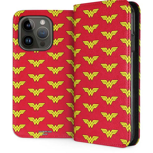 DC Comics Wonder Woman Logo Pattern iPhone 15 Pro Folio Case