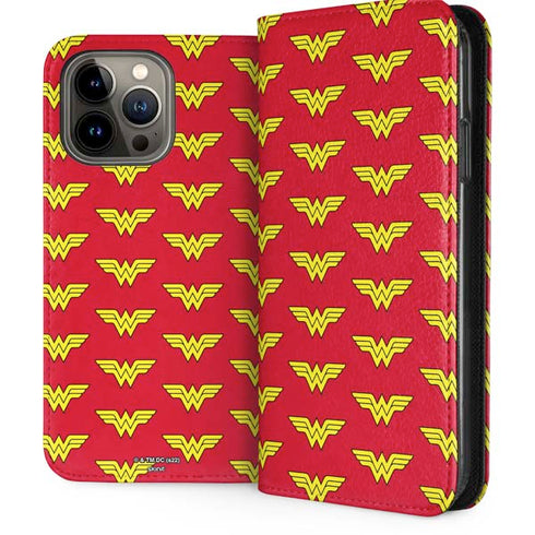 DC Comics Wonder Woman Logo Pattern iPhone 15 Pro Max Folio Case