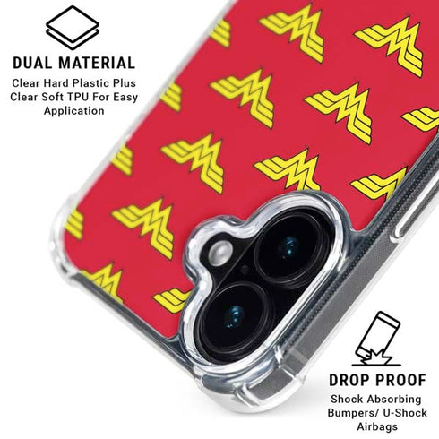 DC Comics Wonder Woman Logo Pattern iPhone 16 Plus Clear Case