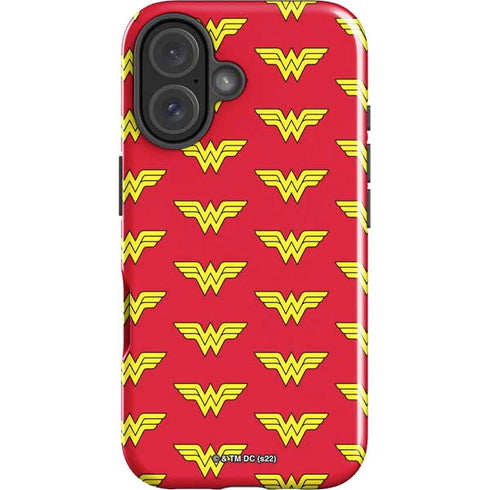 DC Comics Wonder Woman Logo Pattern iPhone 16 Plus Impact Case