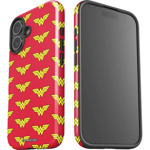DC Comics Wonder Woman Logo Pattern iPhone 16 Plus Impact Case