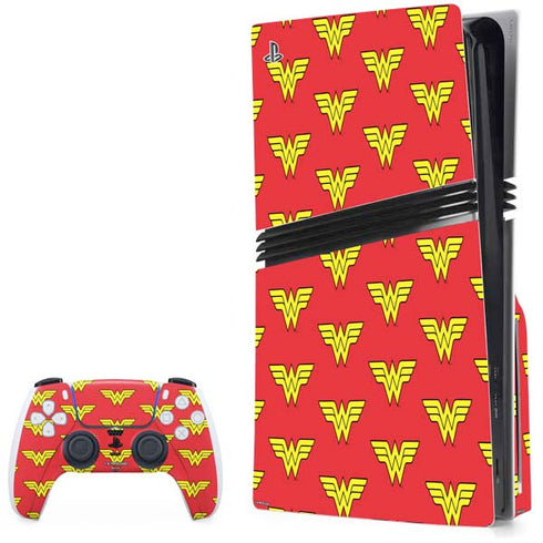 DC Comics Wonder Woman Logo Pattern PS5 Pro Disk Bundle Skin