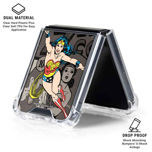 DC Comics Wonder Woman Vintage pose pattern Galaxy Z Flip6 Clear Case